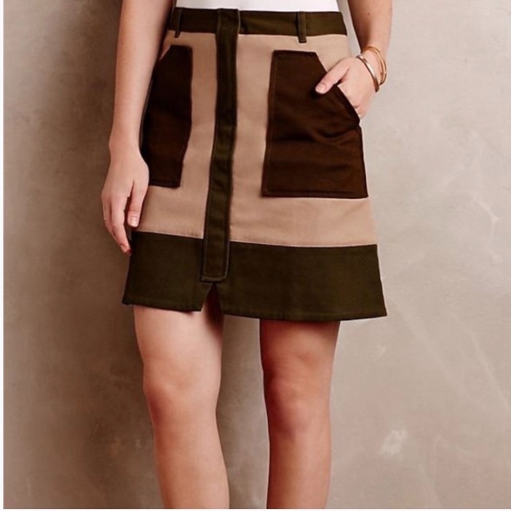 Anthropologie Holding Horses Army Green Utility Skirt